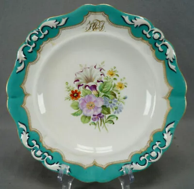 Royal Vienna Hand Painted Flowers Turquoise & Gold Monogrammed 9 1/4 Inch Plate  • $195