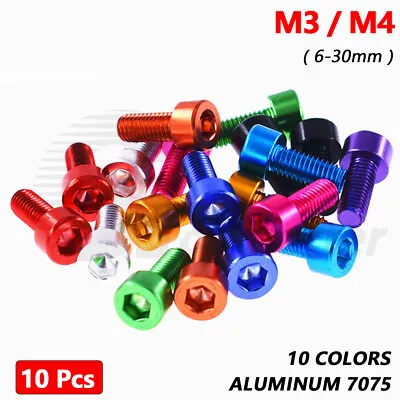 10pc 7075 Aluminum Hexagon Hex Socket Screws Cap Head Allen Bolts M3 M4 X 6-30mm • $4.95