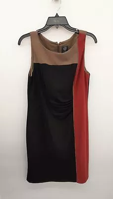 Vince Camuto Women's Sheath Cinched Tan/Black/Red Size 10 Dress • $19.99