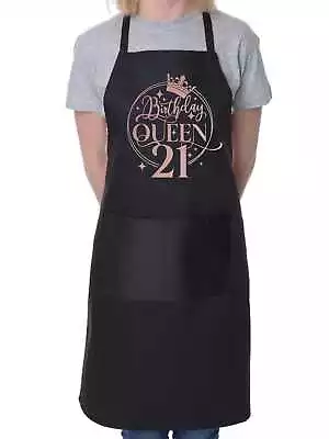 Birthday Queen 21 Ladies Apron 21st Birthday Gift Cooking Rose Gold Design • £10.95