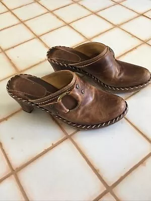 Vintage Fry Womens Ankle Harness Boots Slide On Clog Brown Leather Size 7 1/2 • $50