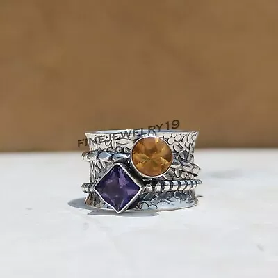 Citrine Ring Amethyst Ring 925 Sterling Silver Spinner Ring Meditation Ring TA50 • $10.67