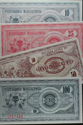 Macedonia 4 Pcs Set 10 25 50 100 Denar 1992 UNC P 1 2 3 4 • $5.95