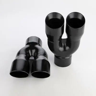 Pair Black Quad 3  Out 3  Inlet 9  Long Dual Wall Exhaust Tips Stainless Steel • $208.97