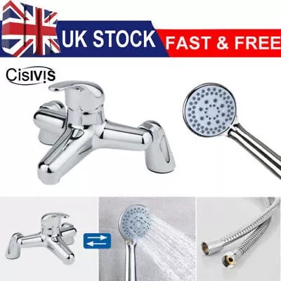 Bathroom Chrome Sink Bath Filler Tap Shower Mixer Taps With Hand Held Set UK • £20.99