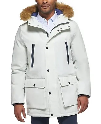 Club Room Men's Parka Faux Fur-Hood Jacket Regular Medium Ice White  $250 • $38