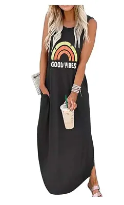 Ykomow Șpring Summer Good Vibes Rainbow Maxi Dress Womens Sleeveless • £12.90