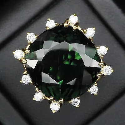 Tourmaline Forest Green Antique 23.60Ct. 925 Sterling Silver Gold Ring Size 6.75 • $34.99