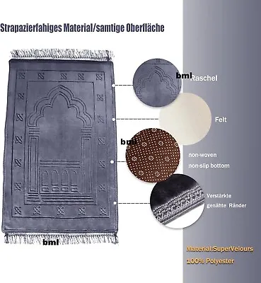 Gray Extra Cushioned Prayer Mats Thick Padded Muslim Janamaz Non Slip 80 X 120cm • £12.99