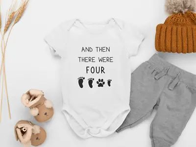 And Then There Were Four Baby Grow New Baby Announcement Dog Baby Shower Gift • £6.99