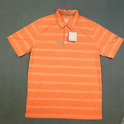 Mens PUMA Collared Performance Fit Polo Short Sleeve Shirt Orange Stripe Medium • $29.99