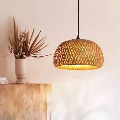 Rattan Lampshade Woven Wicker Drum Ceiling Light Lamp Shade Pendant Light Cover • £29.99