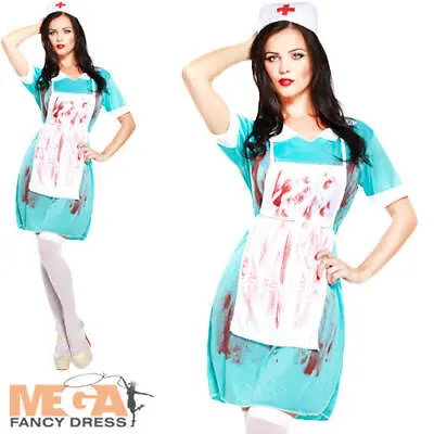 Bloody Nurse Ladies Fancy Dress Zombie Doctor Halloween Horror Adults Costume • £8.99