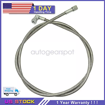 Steel Braided Turbo Oil Feed Line 60  Length Hose -4AN 90 Degree Straight • $16.29