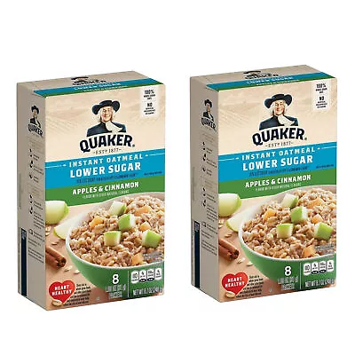 Quaker Instant Oatmeal Apple Cinnamon Lower Sugar 8 Count Two (2) • $24.95