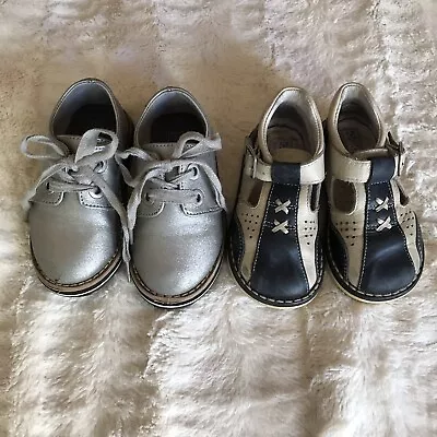 Pablosky Boys T Strap Shoes Sz 5 21 Leather Toddler Plus Zara Silver Lace Up ⭐️K • $9