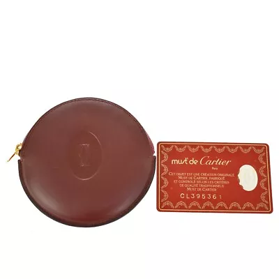 MUST DE CARTIER 2C Logo Coin Case Wallet Purse Leather Bordeaux Spain 03YA214 • $89.60