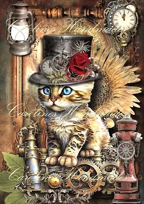 Steampunk Cat Collage B Designer Cotton Fabric Quilt Block Multi-sizes Available • $14.75