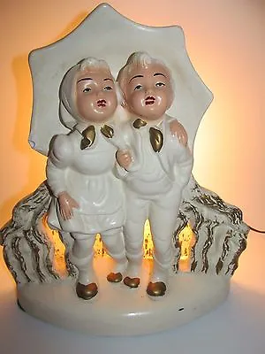 Vintage Melrose Chalk Ware /Plaster TV Lamp Children Sharing Umbrella  • $35.99