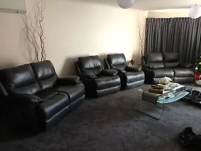 4 Piece 6 Seat Charcoal Leather Lounge Suite In Excellent Condition • $1950