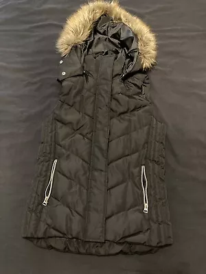 H&M LOGG Label Of Graded Goods Down Puffy Puffer Vest Black With Faux Fur Hood  • $15.99