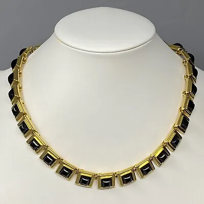 £46.96 • Buy Anne Klein Necklace Black Acrylic Gold Tone Square Link Chain Collar Couture 17 