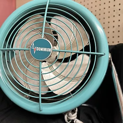 Vintage DOMINION Aqua Turquoise Fan Retro  60’s Industrial. Works Cord Is Good • $60