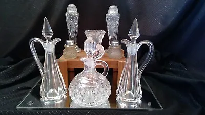 Set Of 8 Vintage Cut Glass Crystal Cruet Bottles W/Stoppers Mixed Lot • $55