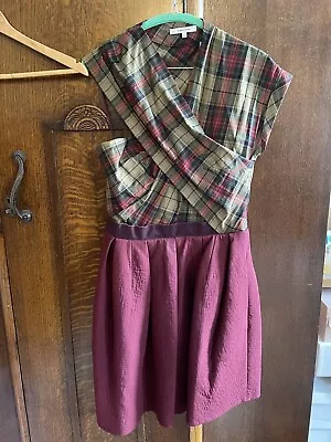 CARVEN Green Tartan Corset Top Maroon Wool Skirt Cocktail Dress Size 40 UK 10 • £150