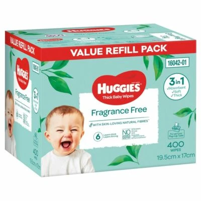 $15.95 • Buy Huggies Wipes Fragrance Free 400 Pack - 3 In 1 For Newborn & Sensitive Skin