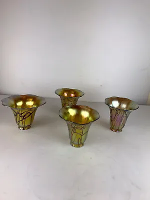 4 Sign  Iridescent Lily Shape Art Glass Studio Lamp Shade Tiffany Steuben Style • $750