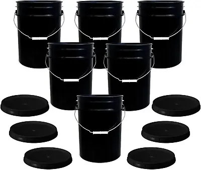 5 Gallon Plastic Bucket With Airtight Lid I Food Grade Bucket 6pcs | Black | Bpa • $72.36