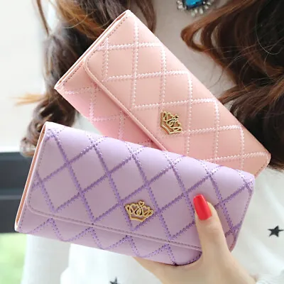$4.99 • Buy Women Leather Wallet Crown Clutch ID Card Holder Phone Handbag Long Purse Pocket