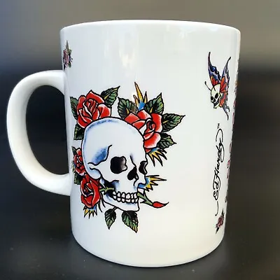Ed Hardy Love Kills Slowly Design Skull Roses Tattoo Coffee Cup White Red • $19.99