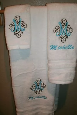 Monogram Adorn Letter  Personalized 3 Piece Bath Towel Set ANY COLOR • $28