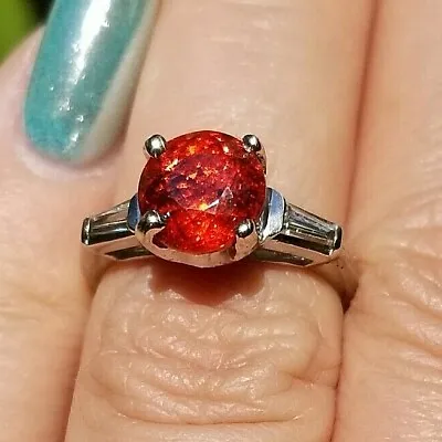 1.95TCW Blazing Orange Mandarin Garnet VS Diamond 14k White Gold Ring • $585