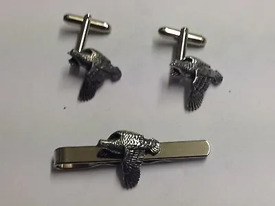 Quail Y18 On A Pair Of Cufflinks With A Tie Slide Set English  Pewter • $23.94