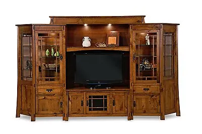 Amish TV Entertainment Center Wall Unit Rustic Mission Solid Wood Modesto • $9099