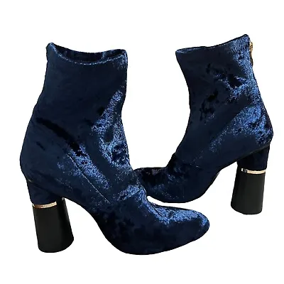 Womens Ankle Boots Blue Size 7 Velvet Side Zip • $24.98