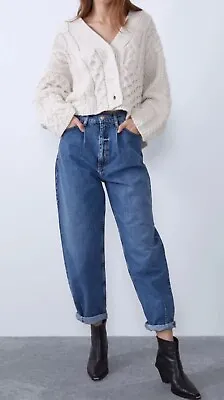 NWT Zara Denim Slouchy Jeans Womens US Size 0 Barrel Leg Blue High Waist • $29.94