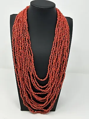 Vintage Multi Strand Coral Colored Beads With Wooden Clasp • $35