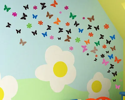 32 Butterflies Flowers Sticker Multi Size And Colour Wall Window Car Sticker • £1.89