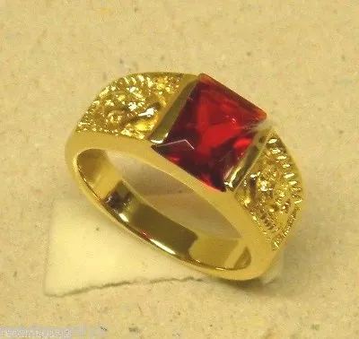 Men's Square Red Ruby CZ Stone Yellow Gold Plated Ring Mother Mary Size 11 New • $16.99