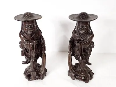 Pair Sculptures Characters Vietnam Wood Exotic Carved 19th Century • $782.92