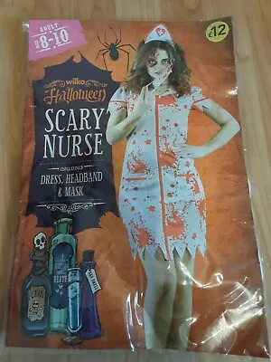 Bnwt Ladies Halloween Scary Nurse Outfit Costume Dress Headband & Mask Size 8-10 • £6