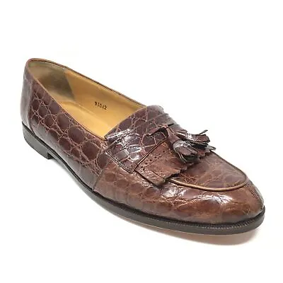 Men's Mezlan Rodeo Loafers Dress Shoes Size 9 Brown Full Genuine Crocodile • $205.29