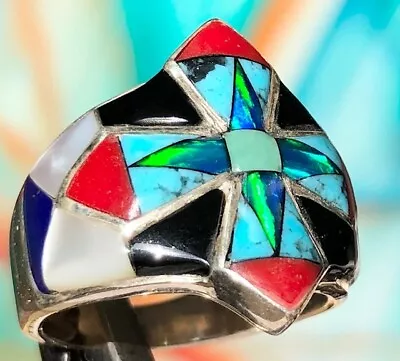 Regal Old Maltese Knights Templar CROSS Black Fire Opal Ring 6.5 N Turquoise • $179