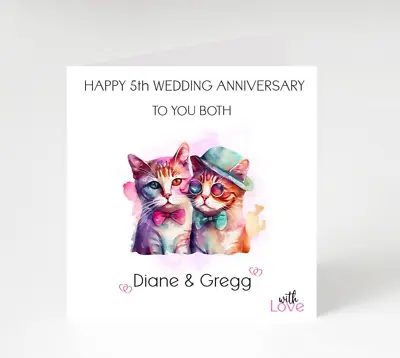 Personalised Anniversary  Card For Wife Husband 10th 25th 1st Cat Anniversary • £3