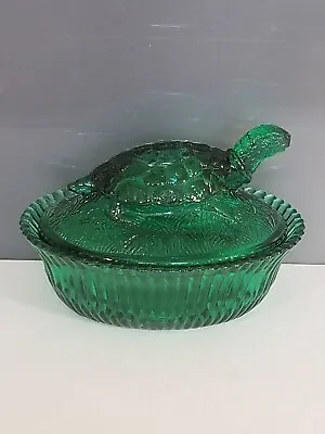 Vintage Boyd Glass * Turtle On Nest * Green * Covered Candy Dish * 5 1/2  • $125