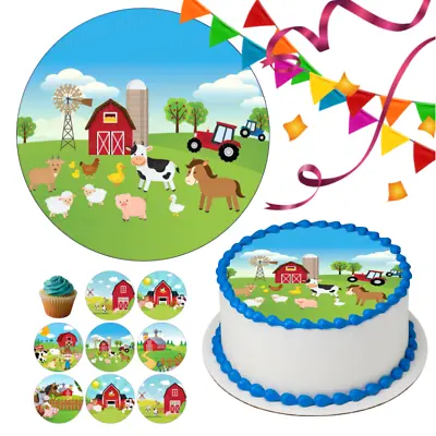 Farm Animal Cake Topper Party Decoration Edible Birthday Gift Celebration • £5.49